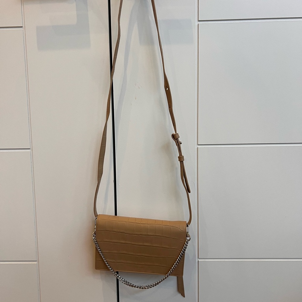All Saints Tan Crossbody Bag Semi-Circular Leather